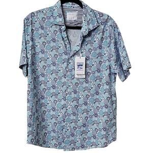 Denim & Flower by Ricky Singh Print Short Sleeve Button Down Shirt Mens L NWT